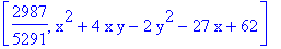 [2987/5291, x^2+4*x*y-2*y^2-27*x+62]